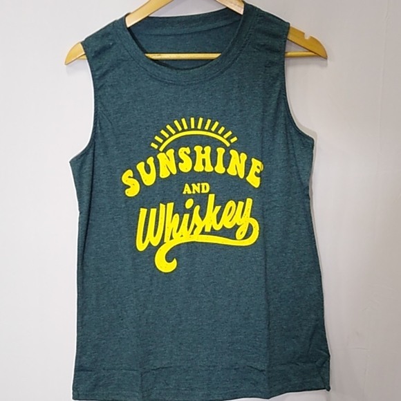 Sunshine and Whiskey Green  Tank Top for Women - Picture 2 of 5